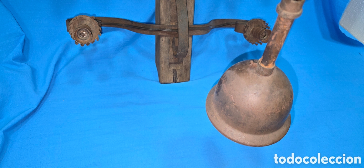 Vintage: ANTIGUA LAMPARA ESTILO MEDIEVAL EN HIERRO Y MADERA - Foto 18