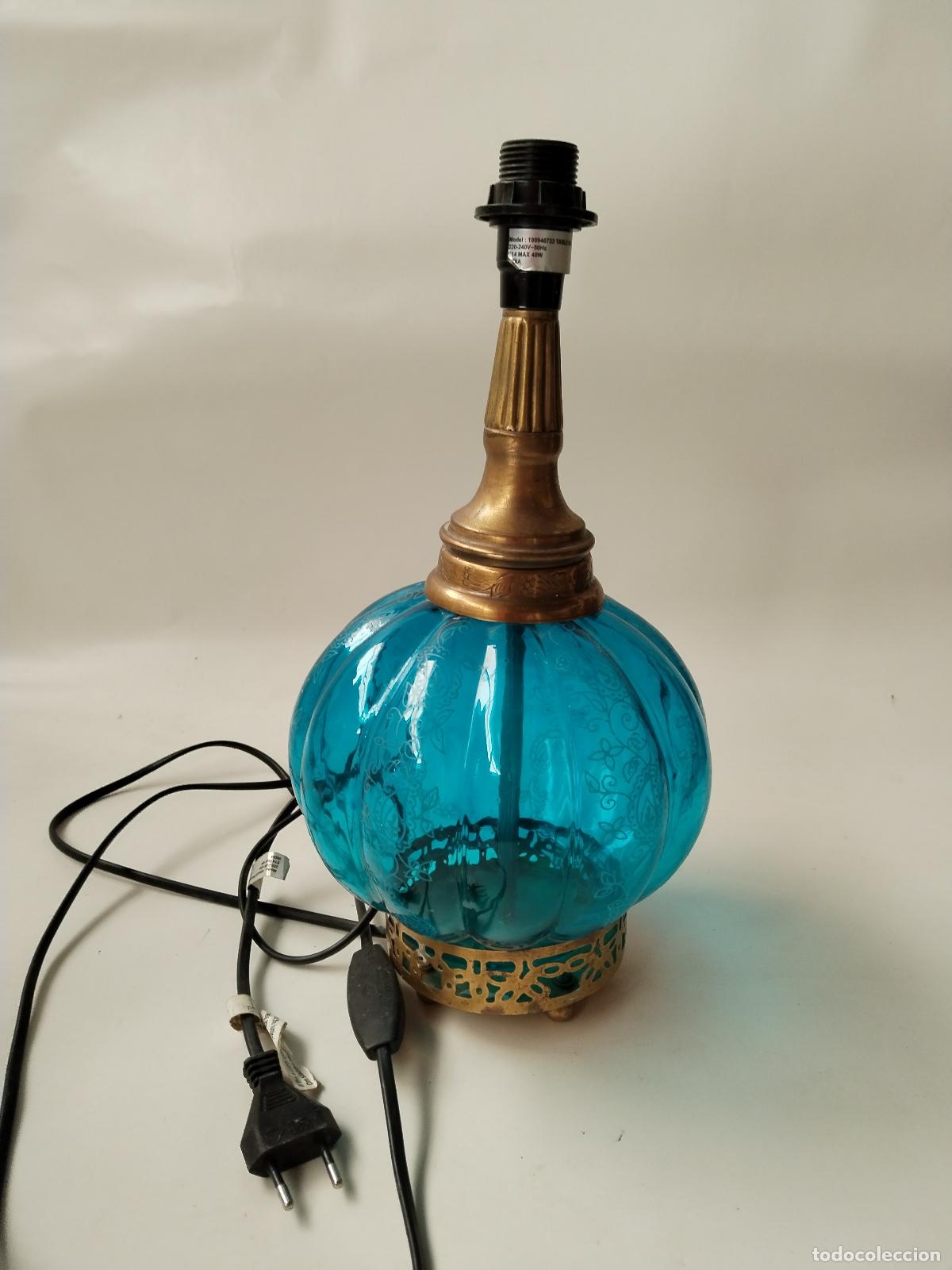 Vintage: lampara sobremesa de cristal azul - Foto 2