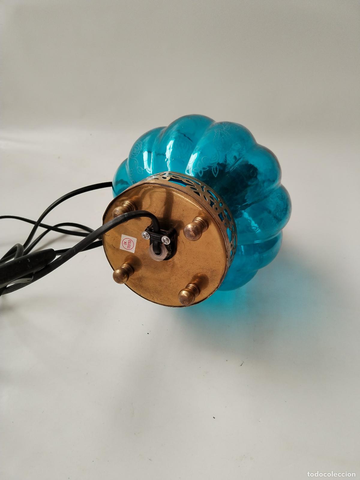 Vintage: lampara sobremesa de cristal azul - Foto 3