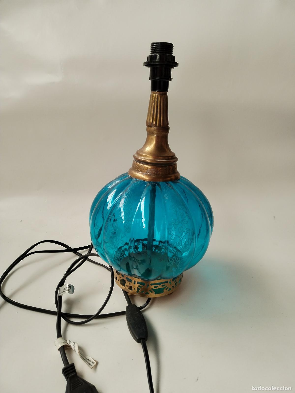 Vintage: lampara sobremesa de cristal azul - Foto 4