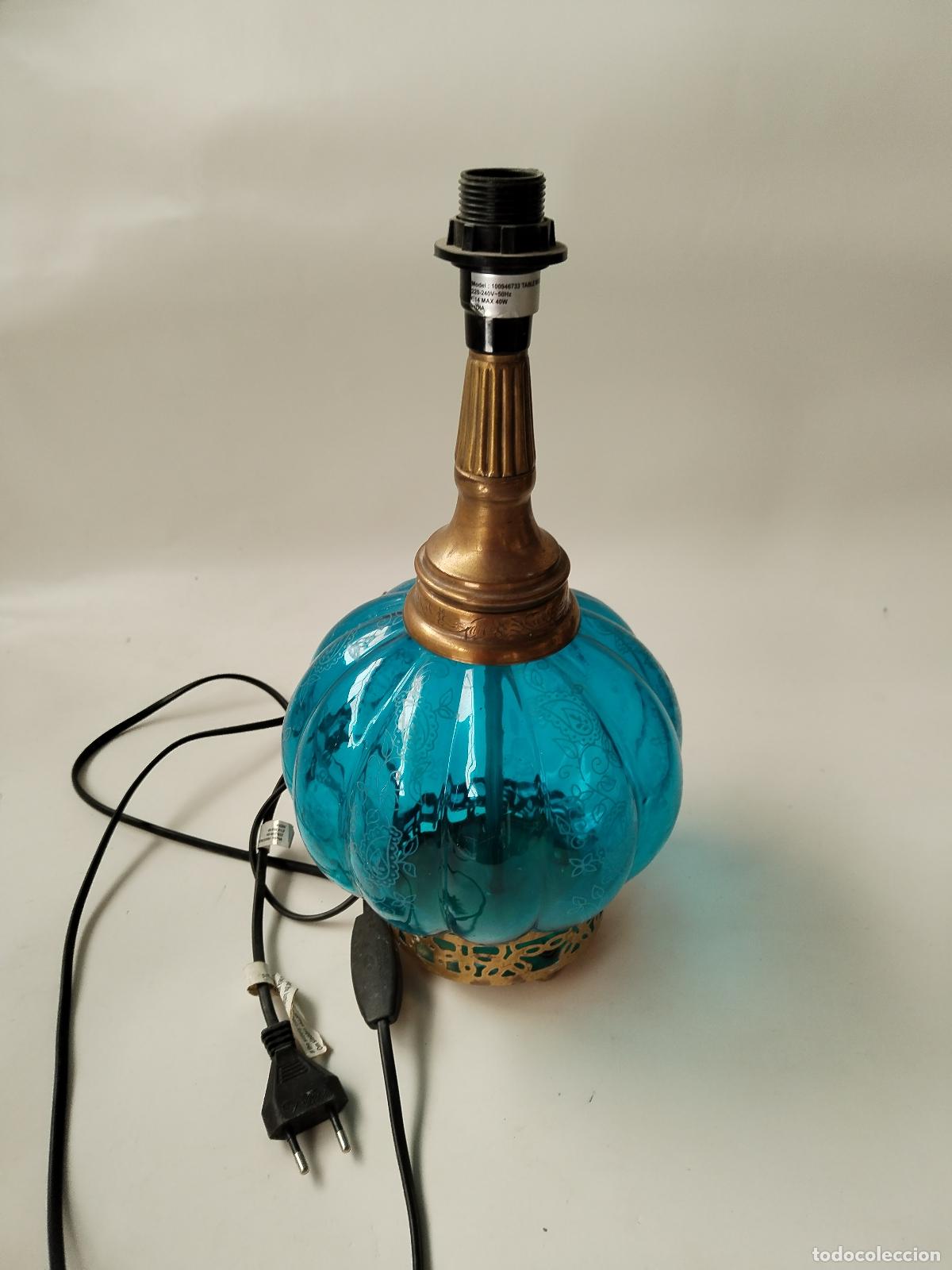 Vintage: lampara sobremesa de cristal azul - Foto 5
