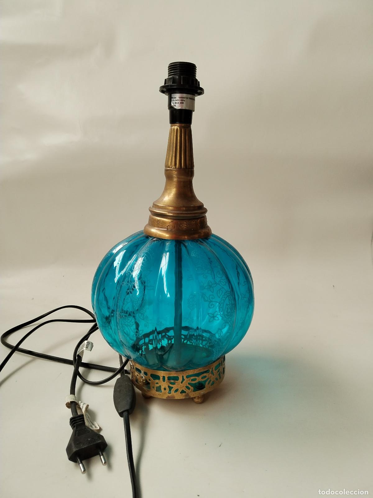 Vintage: lampara sobremesa de cristal azul - Foto 1