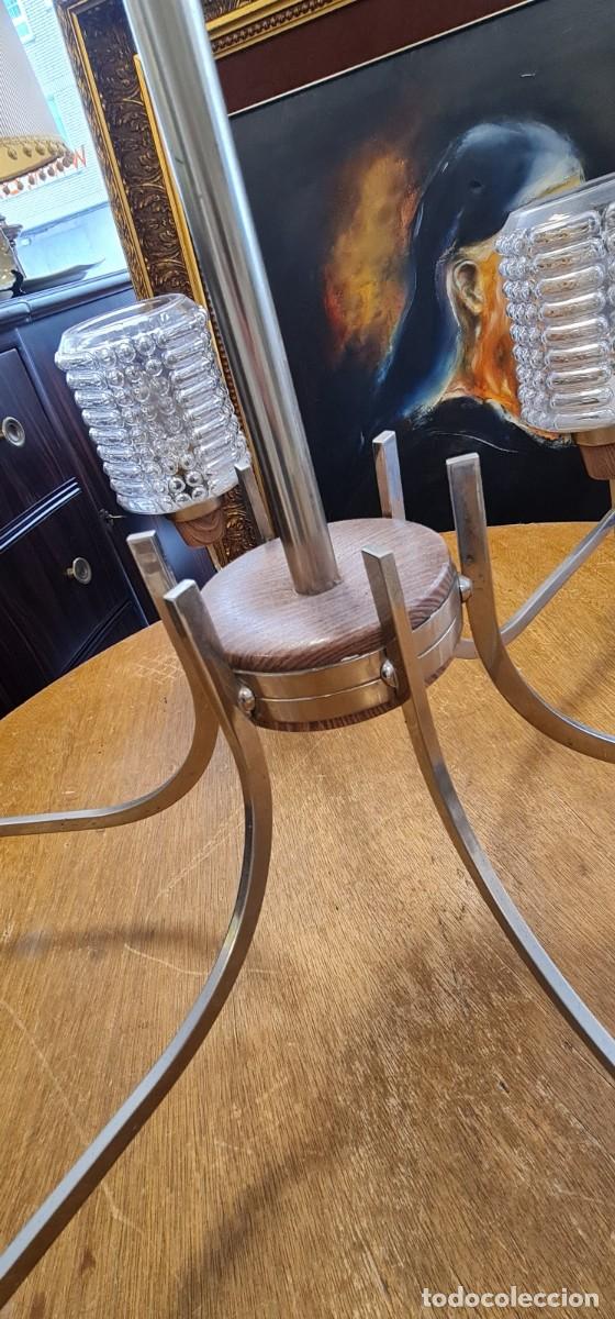 Vintage: Lampara de 6 brazos en acero y cristal - Foto 3