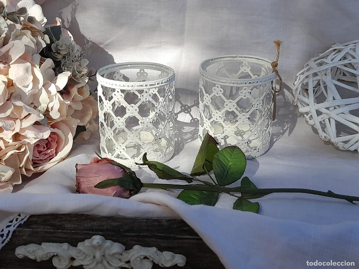 Vintage: 2 porta-velas de metal y cristal - Foto 1