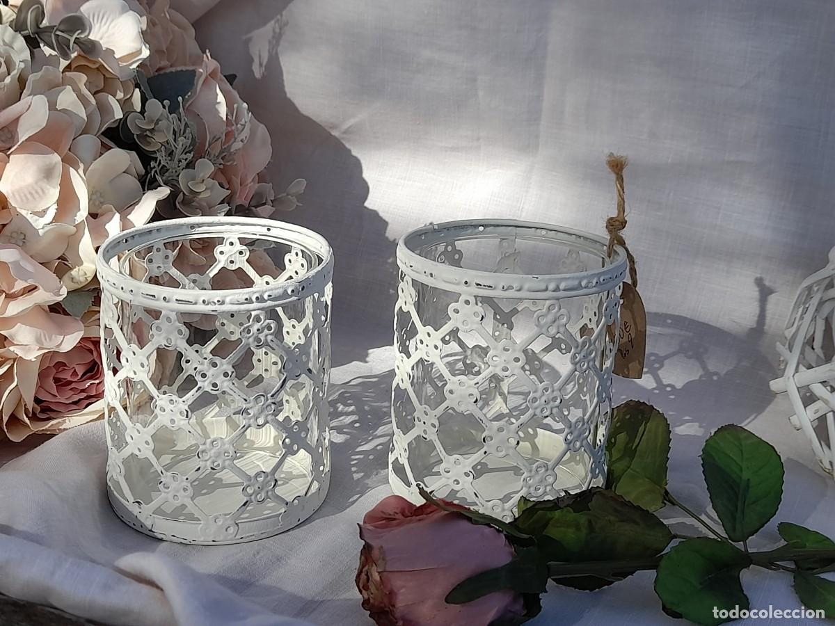 Vintage: 2 porta-velas de metal y cristal - Foto 2
