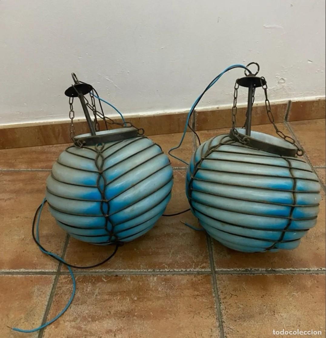 Vintage: Dos l&aacute;mparas opalina azules - Foto 2