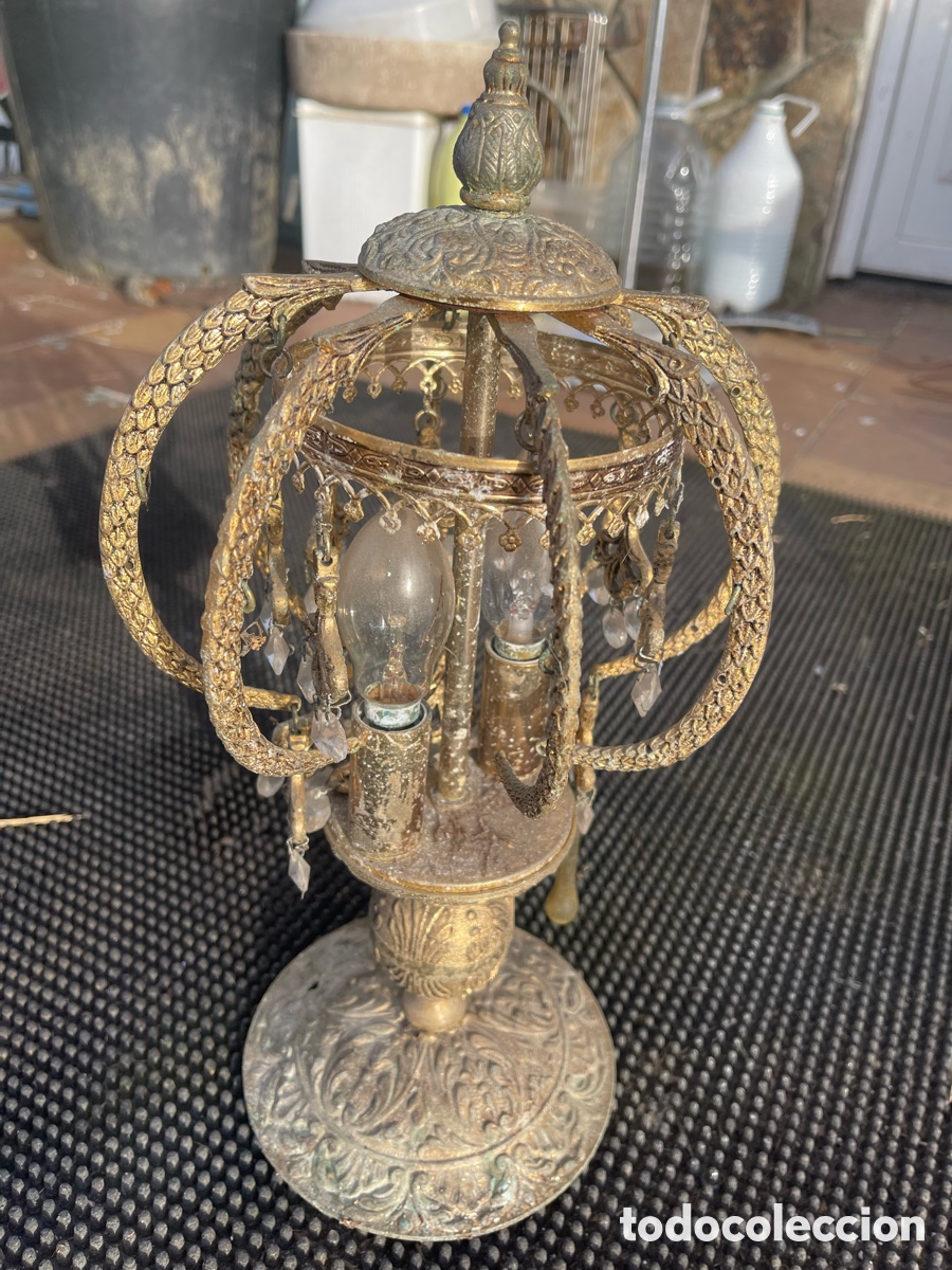 Vintage: L&aacute;mpara de bronce y cristales - Foto 2