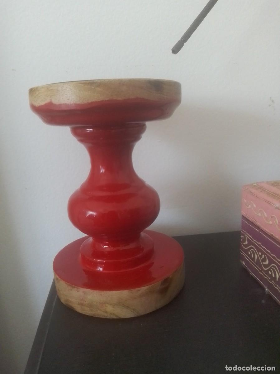 Vintage: Base vela madera lacada rojo - Foto 1