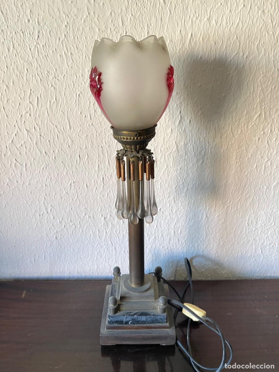 Vintage: Lampara antigua de mesa con gotas de cristal - Foto 1