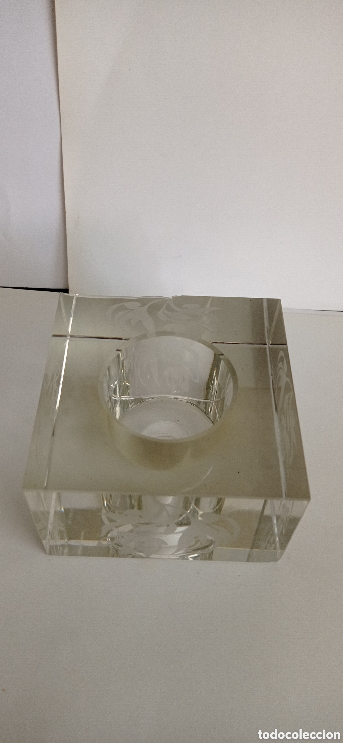 Vintage: PORTAVELAS DE CRISTAL CON GRABADO. - Foto 2