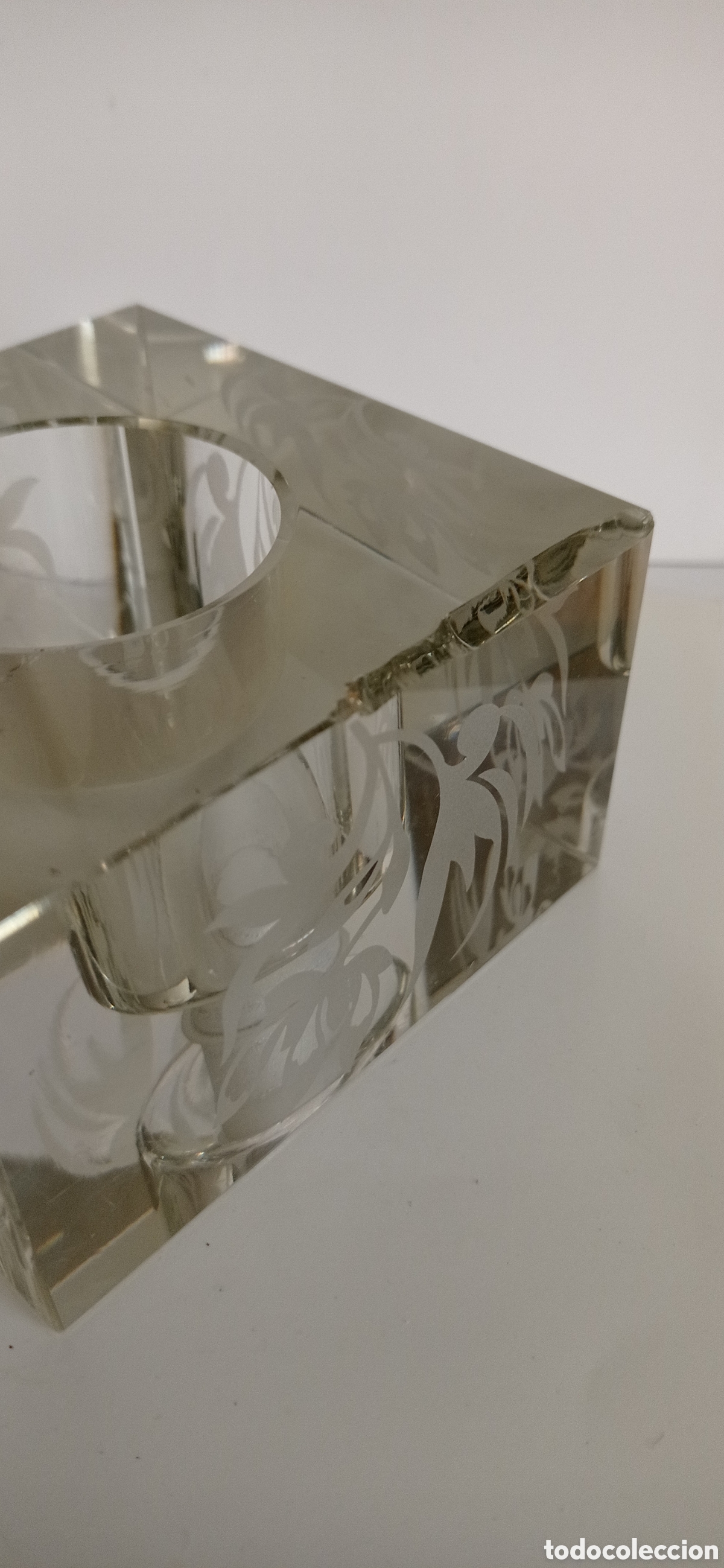 Vintage: PORTAVELAS DE CRISTAL CON GRABADO. - Foto 3