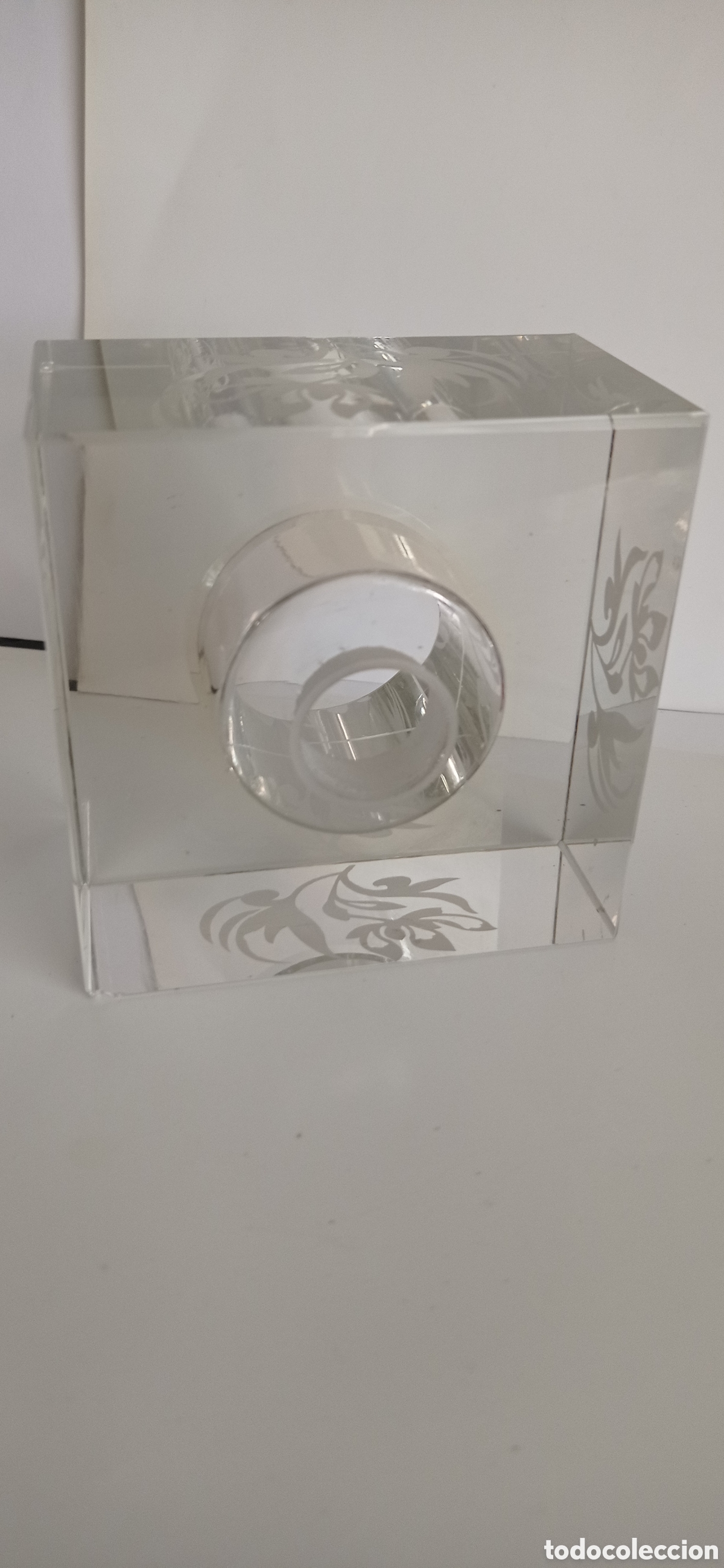 Vintage: PORTAVELAS DE CRISTAL CON GRABADO. - Foto 4