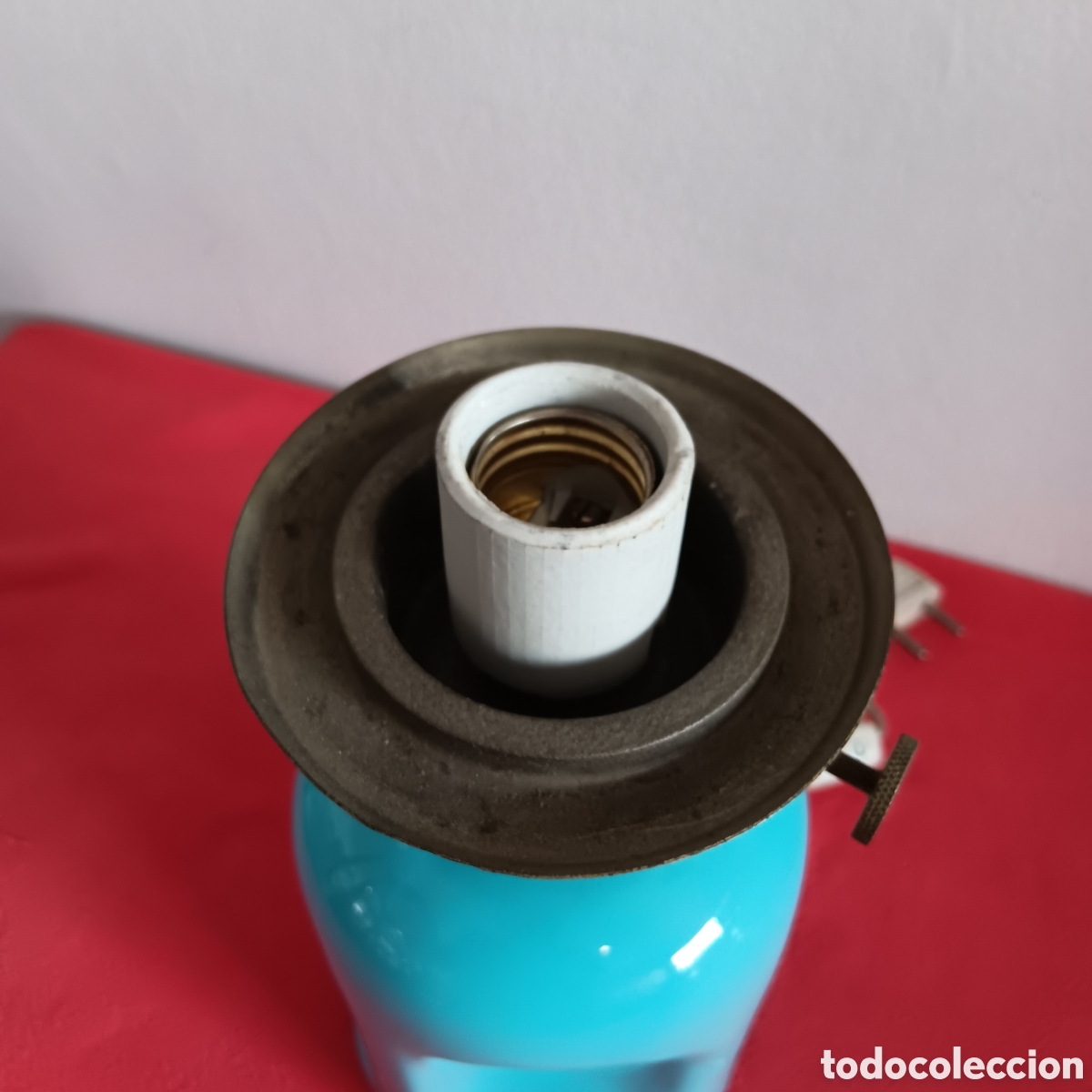 Vintage: Pie de lampara azul opalino - Foto 3