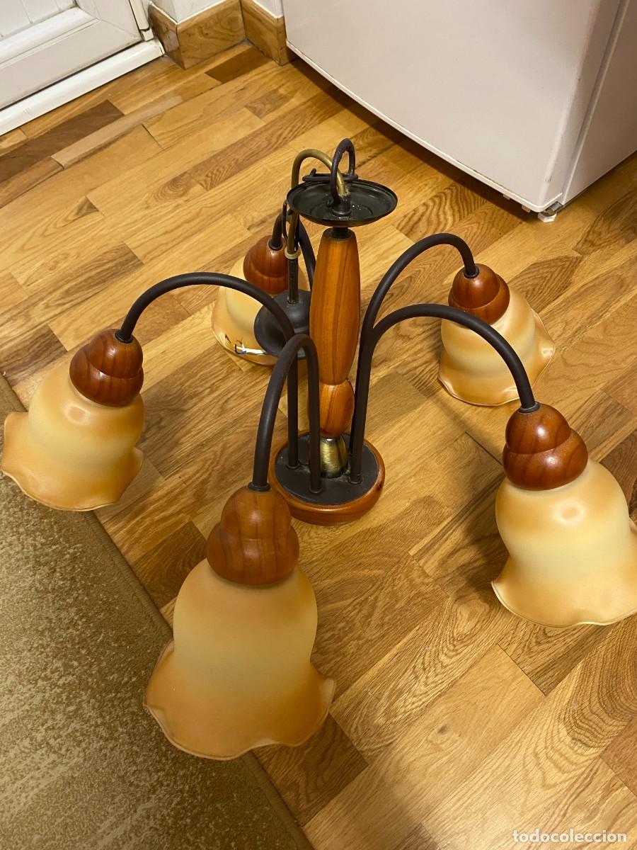 Vintage: LAMPARA TECHO 5 BRAZOS, MADERA, HIERRO Y BRONCE - Foto 1