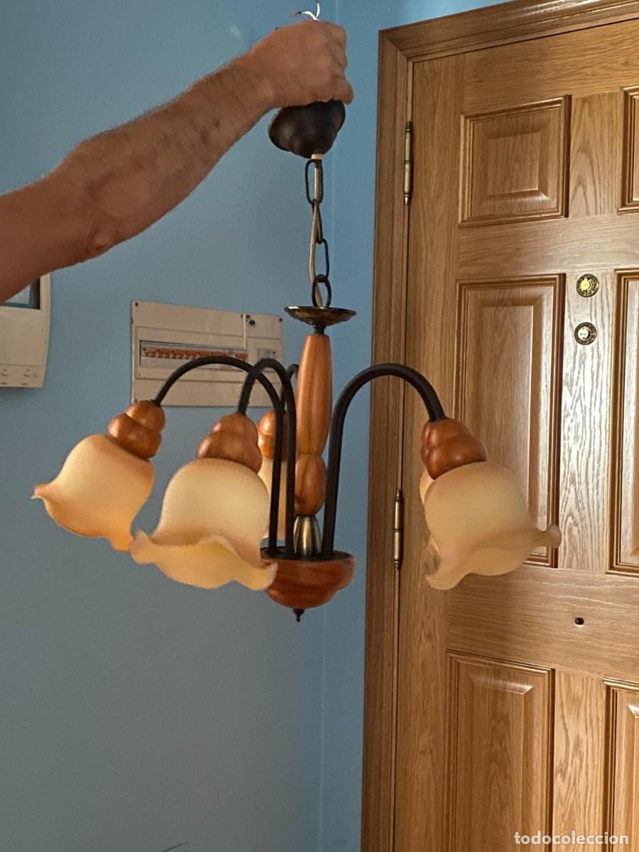 Vintage: LAMPARA TECHO 5 BRAZOS, MADERA, HIERRO Y BRONCE - Foto 2