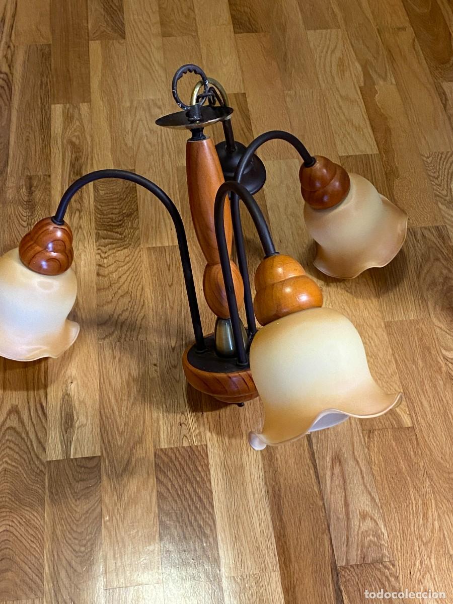 Vintage: LAMPARA TECHO 3 BRAZOS, MADERA, HIERRO Y BRONCE - Foto 1
