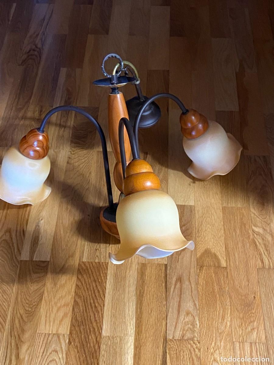 Vintage: LAMPARA TECHO 3 BRAZOS, MADERA, HIERRO Y BRONCE - Foto 3