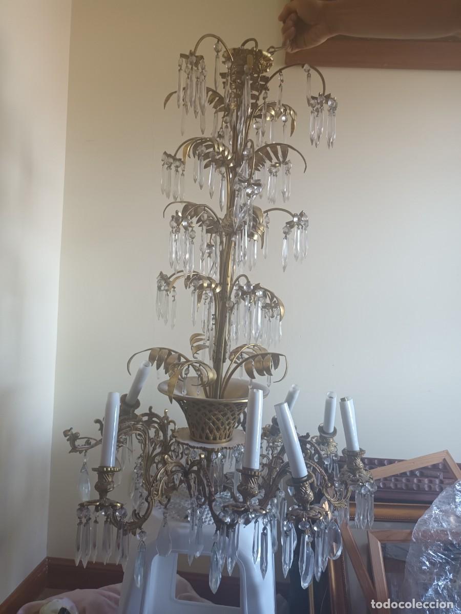 Vintage: L&aacute;mpara antigua de comedor de bronce y cristal - Foto 1
