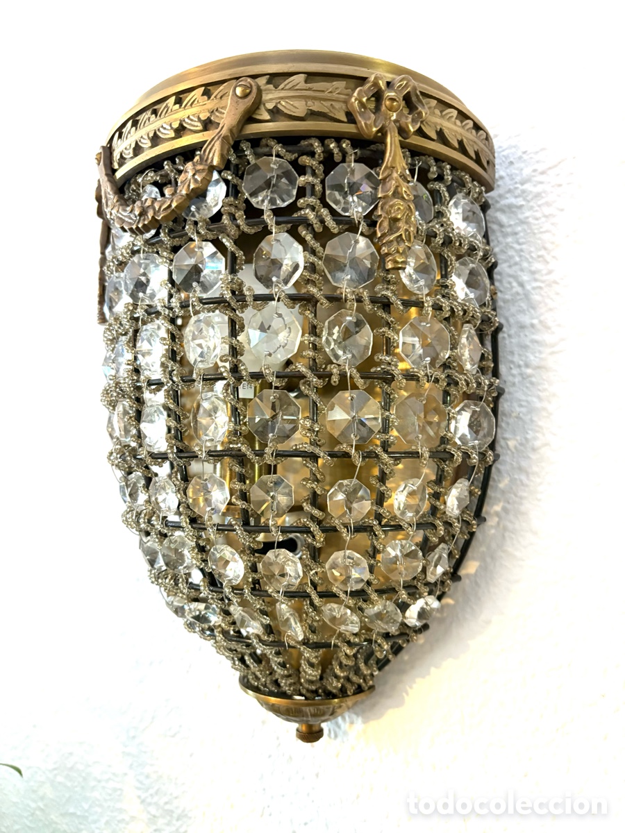 Vintage: APLIQUE HOLAND&Eacute;S DE BRONCE Y CRISTAL - Foto 2