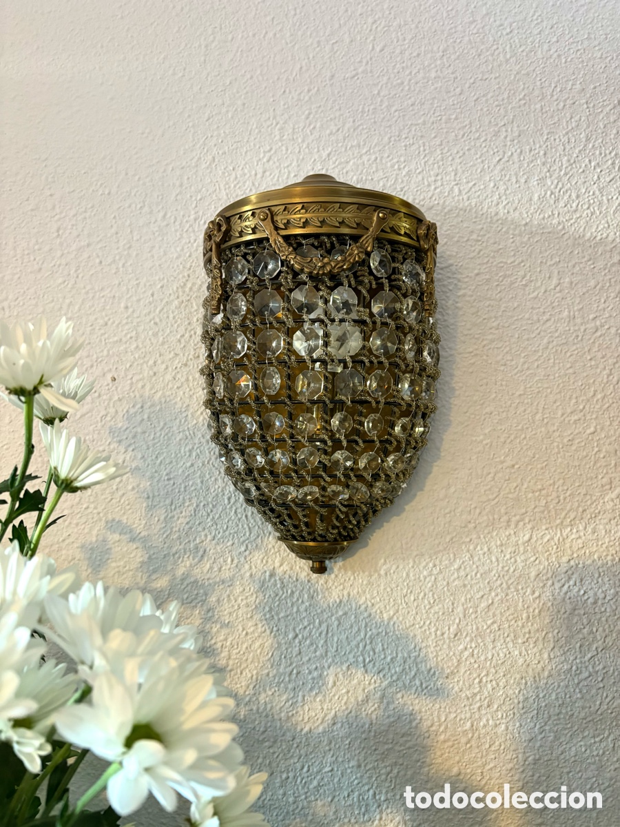 Vintage: APLIQUE HOLAND&Eacute;S DE BRONCE Y CRISTAL - Foto 7