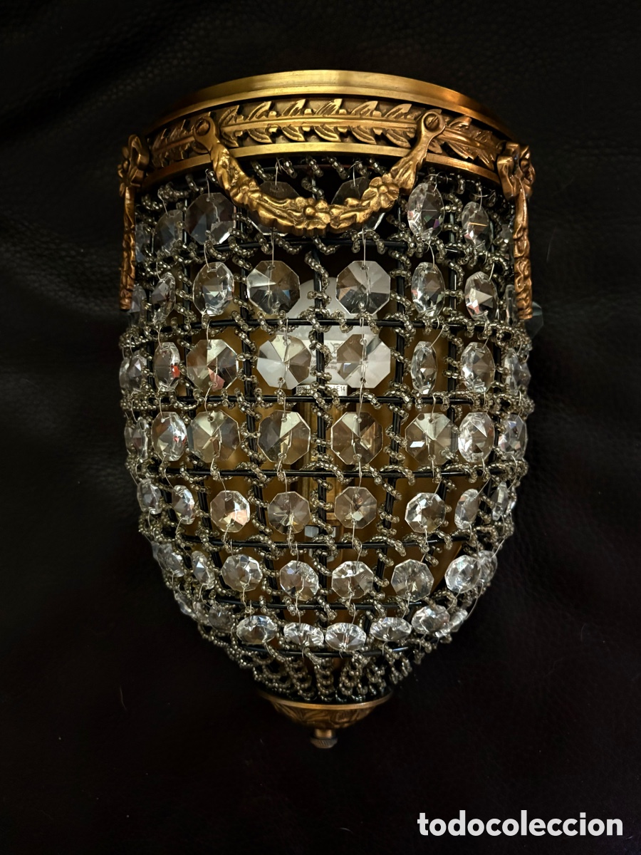 Vintage: APLIQUE HOLAND&Eacute;S DE BRONCE Y CRISTAL - Foto 1
