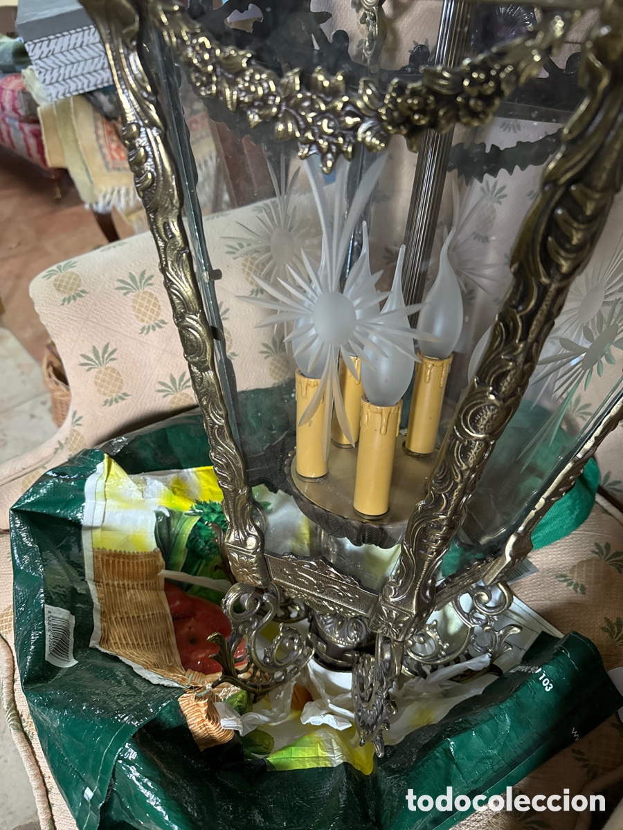 Vintage: Gran farol de techo en bronce - Foto 2