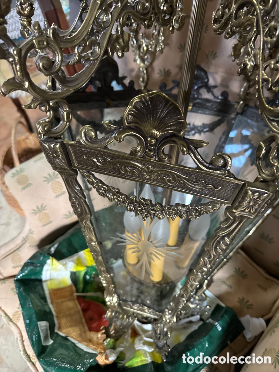 Vintage: Gran farol de techo en bronce - Foto 3