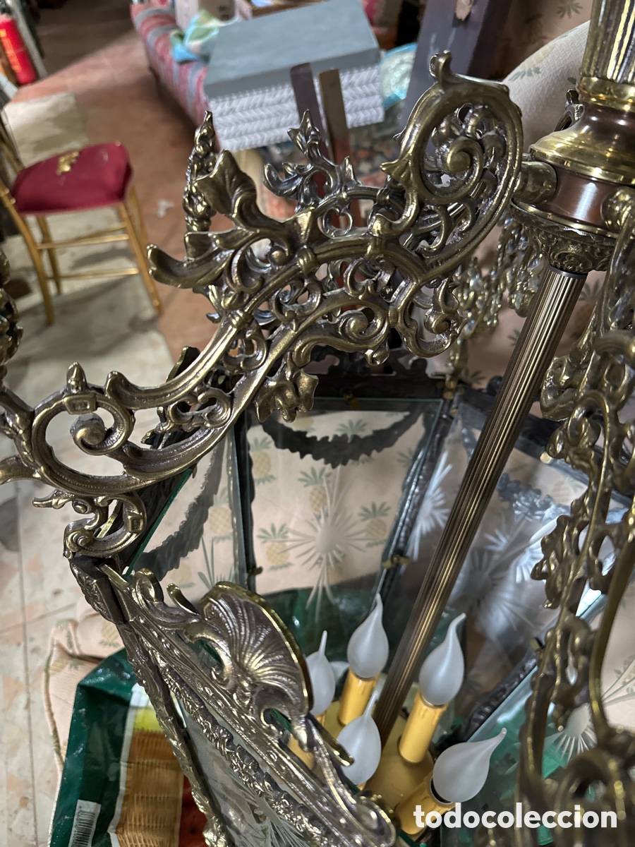 Vintage: Gran farol de techo en bronce - Foto 4