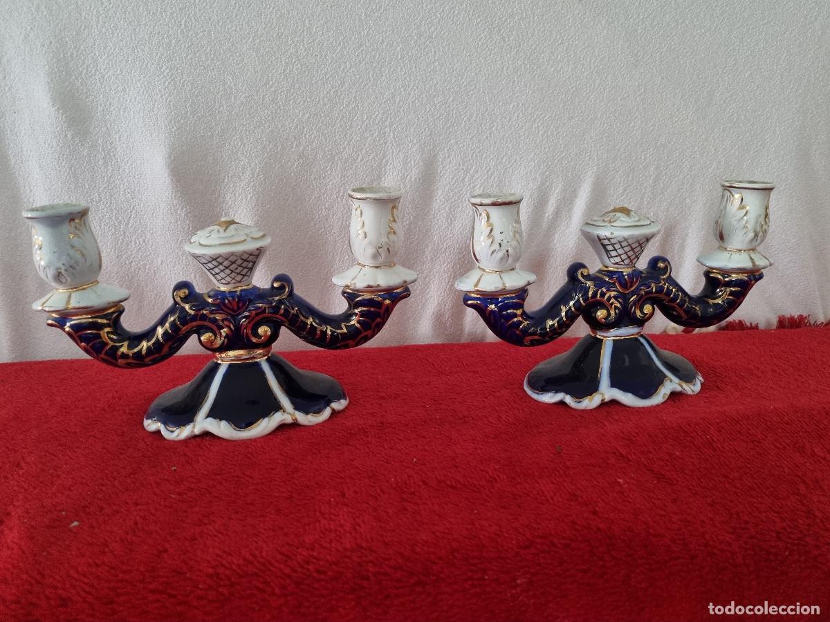 Vintage: 2 CANDELABROS CER&Aacute;MICOS ESMALTADOS - Foto 1