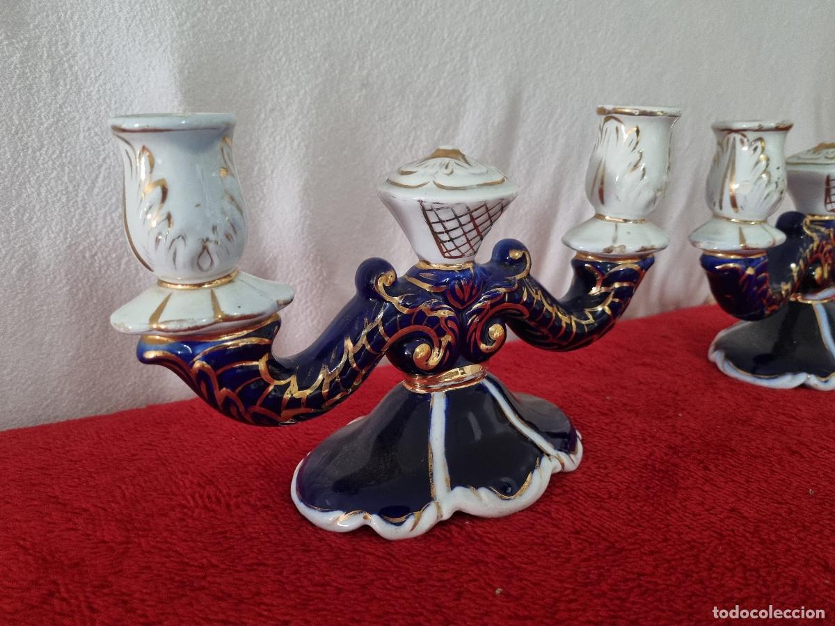 Vintage: 2 CANDELABROS CER&Aacute;MICOS ESMALTADOS - Foto 2