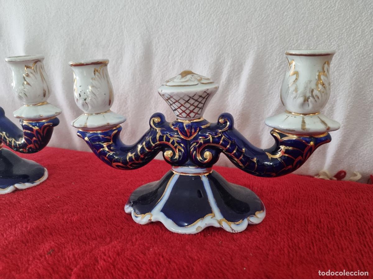 Vintage: 2 CANDELABROS CER&Aacute;MICOS ESMALTADOS - Foto 3