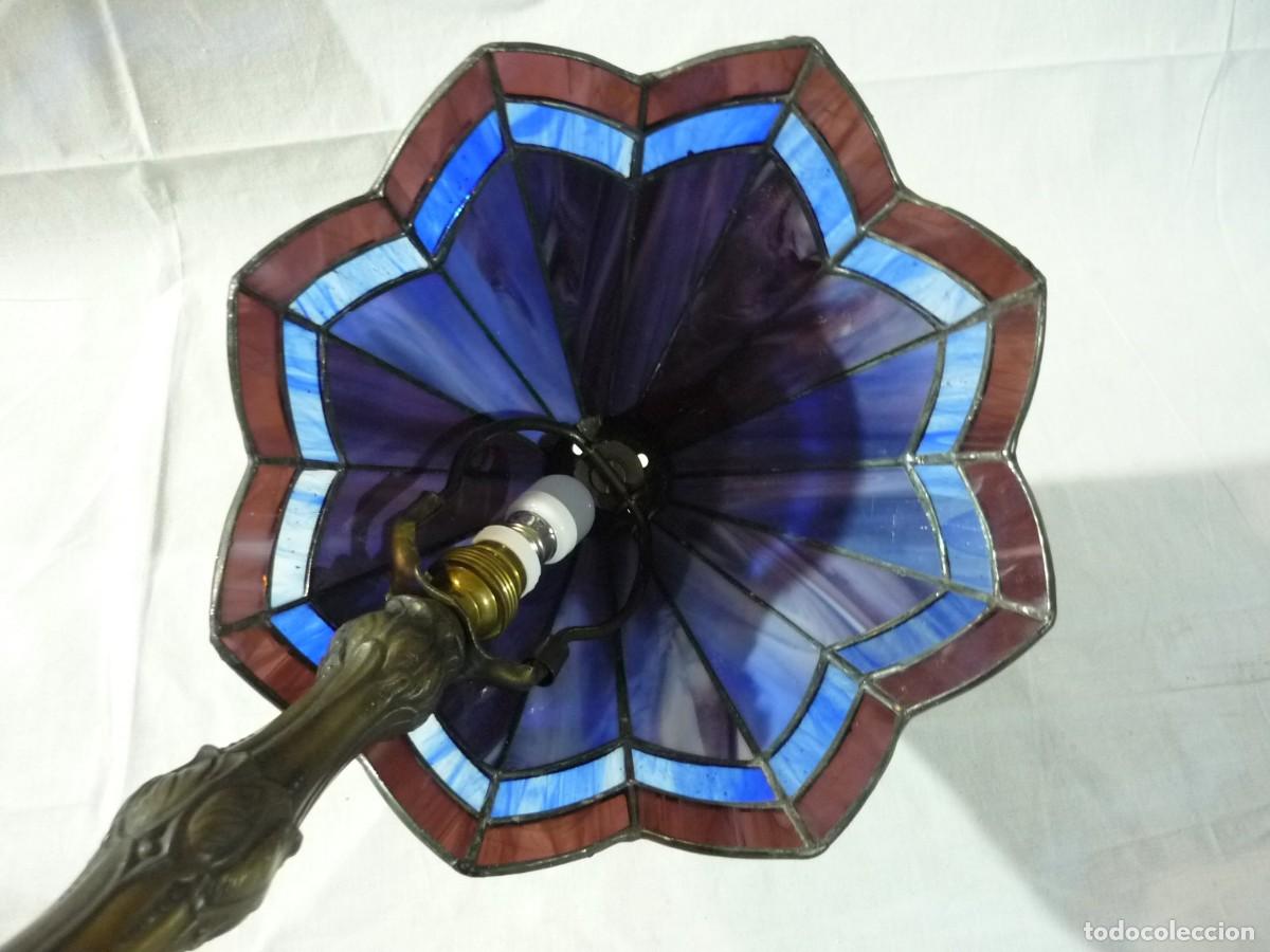 Vintage: L&aacute;mpara de plomo y vidrio artesanal, funcionando - Foto 12