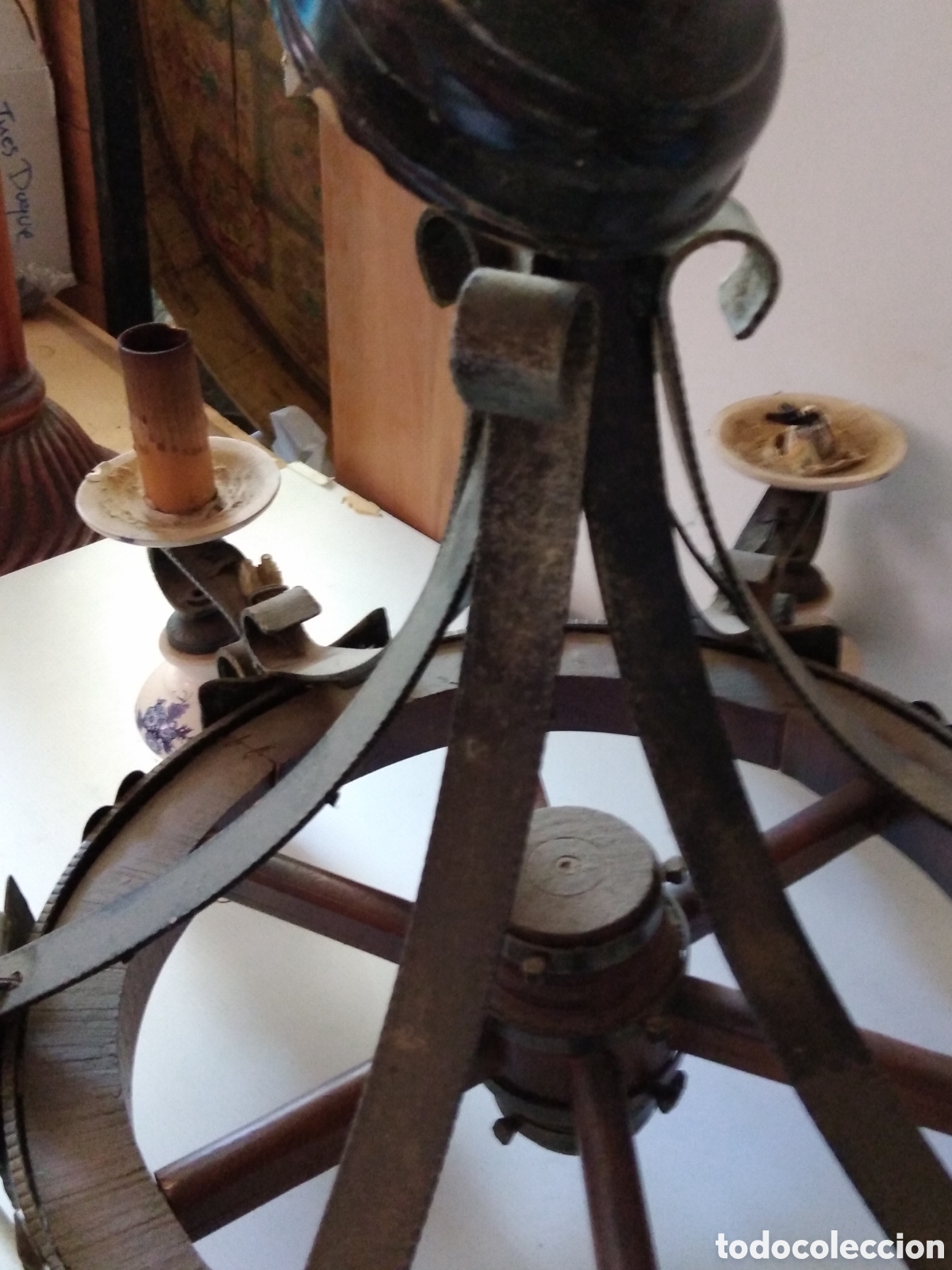 Vintage: LAMPARA DE MADERA CON CERICA - Foto 3