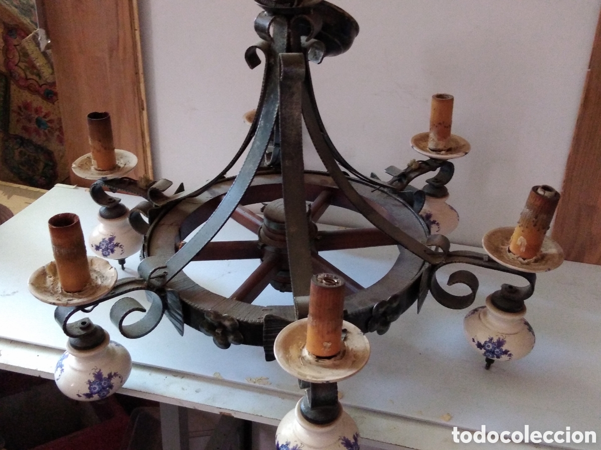 Vintage: LAMPARA DE MADERA CON CERICA - Foto 8