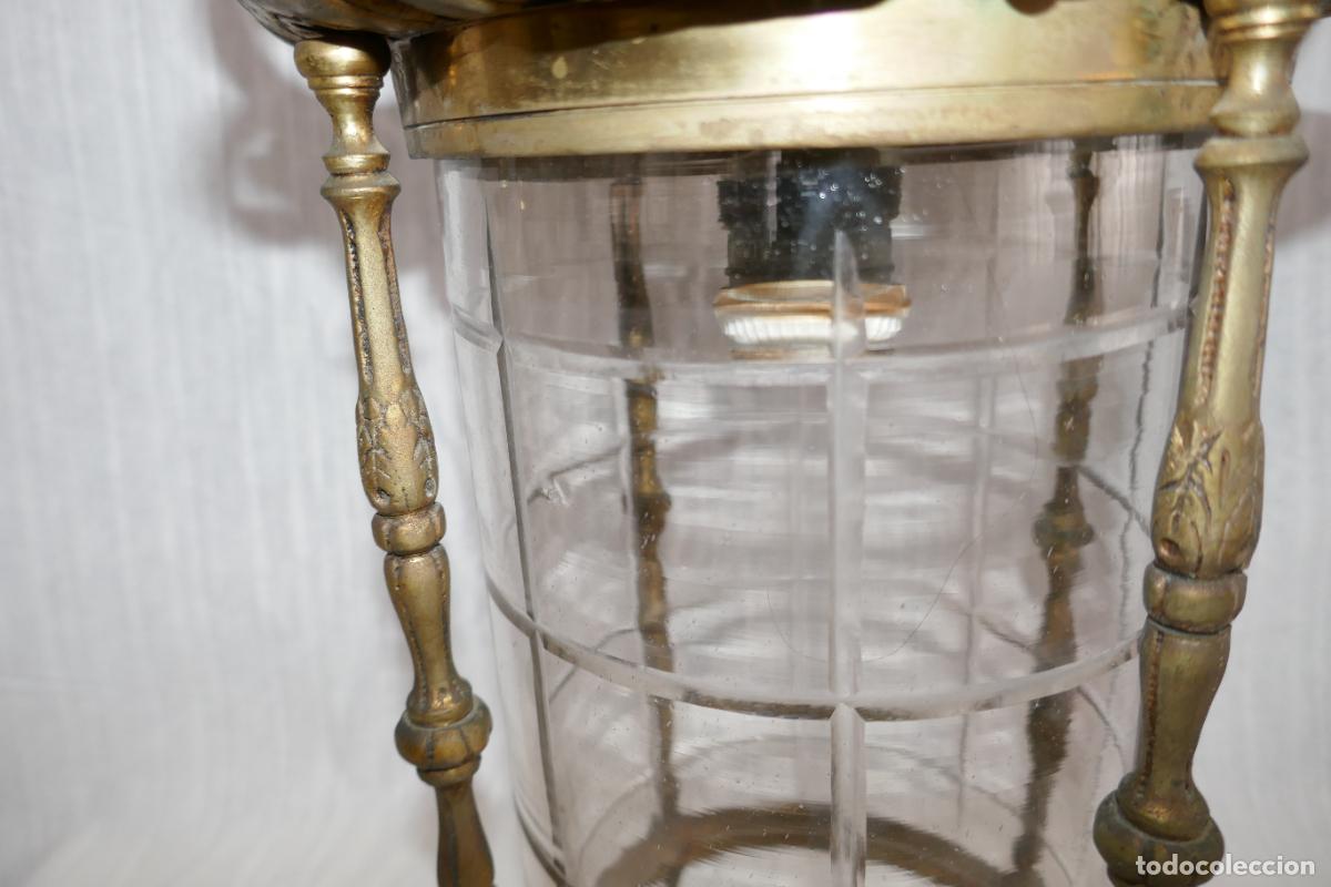 Vintage: ANTIGUO FAROL O LAMPARA DE BRONCE Y CRISTAL - Foto 2