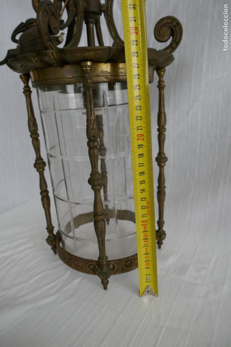Vintage: ANTIGUO FAROL O LAMPARA DE BRONCE Y CRISTAL - Foto 5