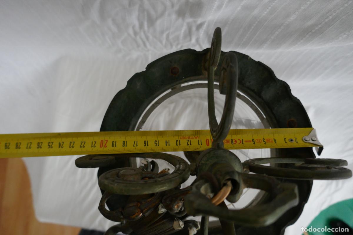 Vintage: ANTIGUO FAROL O LAMPARA DE BRONCE Y CRISTAL - Foto 6