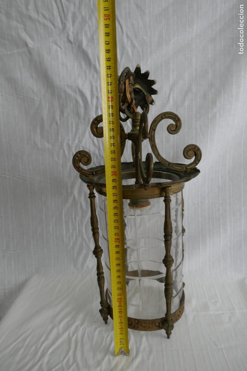 Vintage: ANTIGUO FAROL O LAMPARA DE BRONCE Y CRISTAL - Foto 8