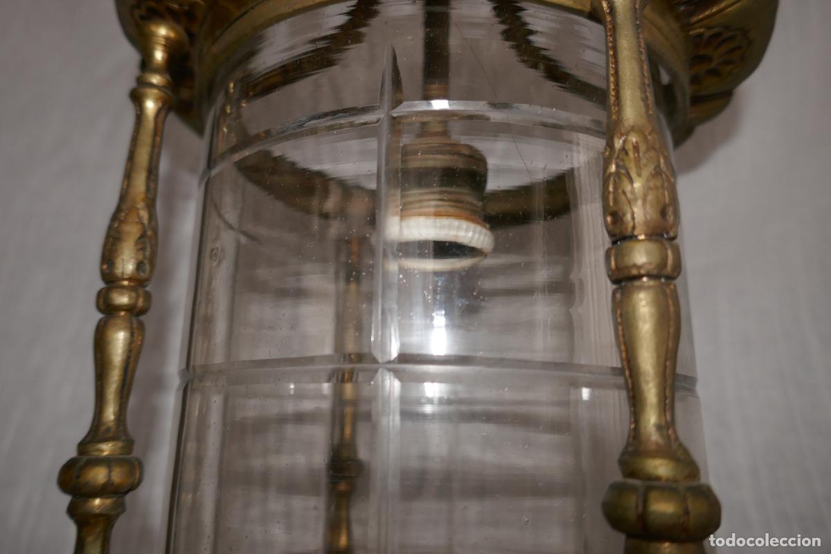 Vintage: ANTIGUO FAROL O LAMPARA DE BRONCE Y CRISTAL - Foto 9