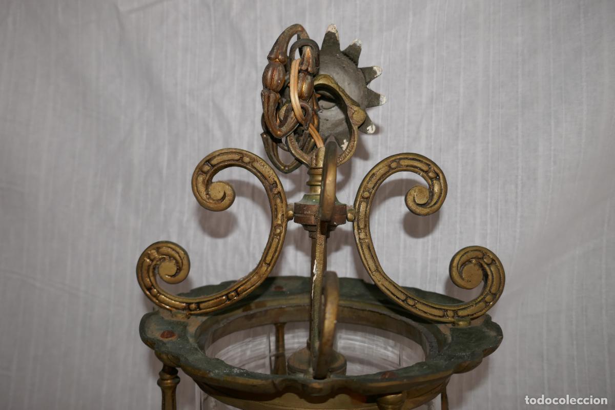 Vintage: ANTIGUO FAROL O LAMPARA DE BRONCE Y CRISTAL - Foto 10