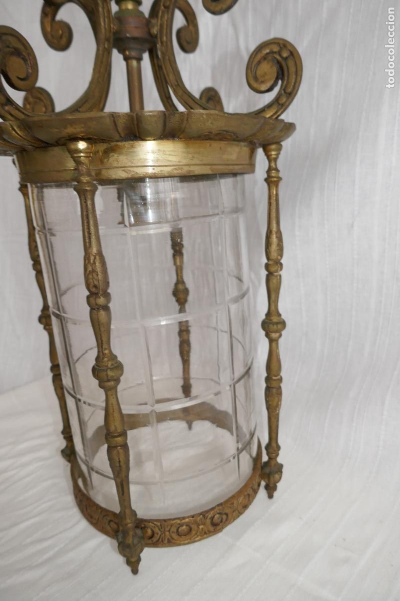 Vintage: ANTIGUO FAROL O LAMPARA DE BRONCE Y CRISTAL - Foto 11