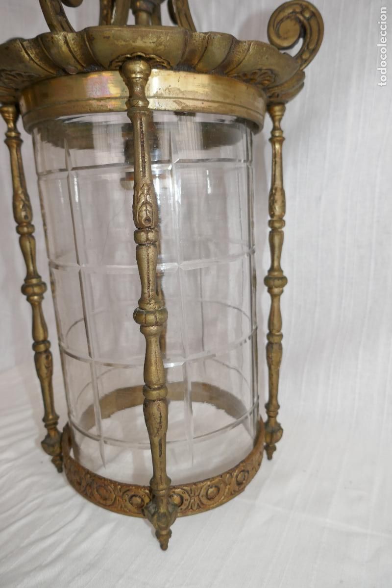 Vintage: ANTIGUO FAROL O LAMPARA DE BRONCE Y CRISTAL - Foto 12