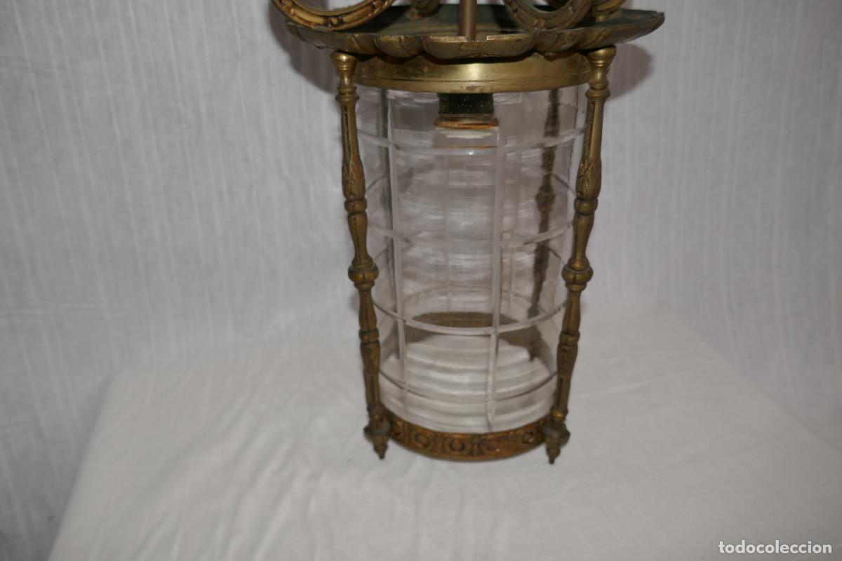 Vintage: ANTIGUO FAROL O LAMPARA DE BRONCE Y CRISTAL - Foto 14