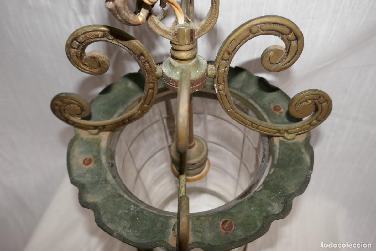 Vintage: ANTIGUO FAROL O LAMPARA DE BRONCE Y CRISTAL - Foto 15