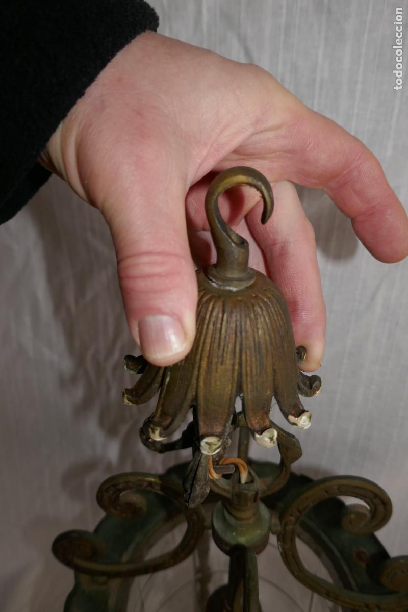 Vintage: ANTIGUO FAROL O LAMPARA DE BRONCE Y CRISTAL - Foto 17