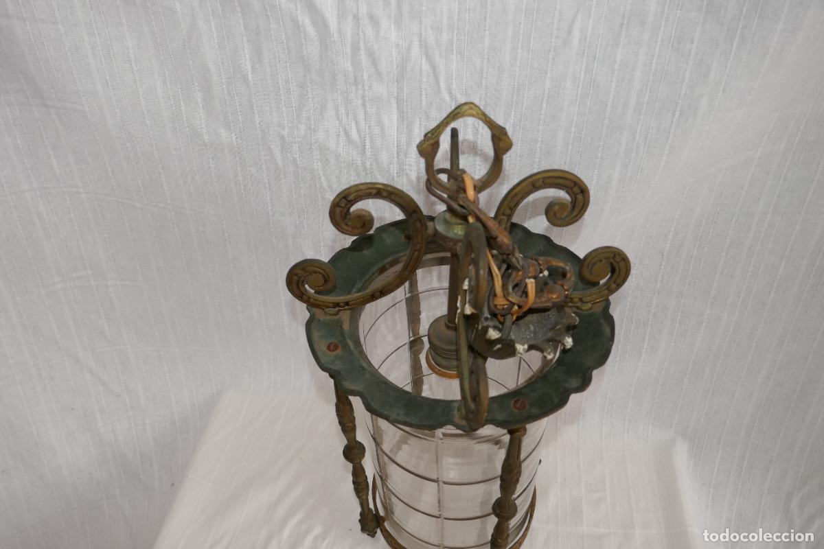 Vintage: ANTIGUO FAROL O LAMPARA DE BRONCE Y CRISTAL - Foto 19