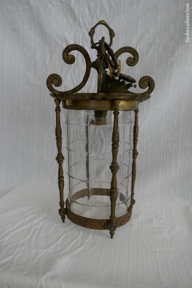 Vintage: ANTIGUO FAROL O LAMPARA DE BRONCE Y CRISTAL - Foto 20