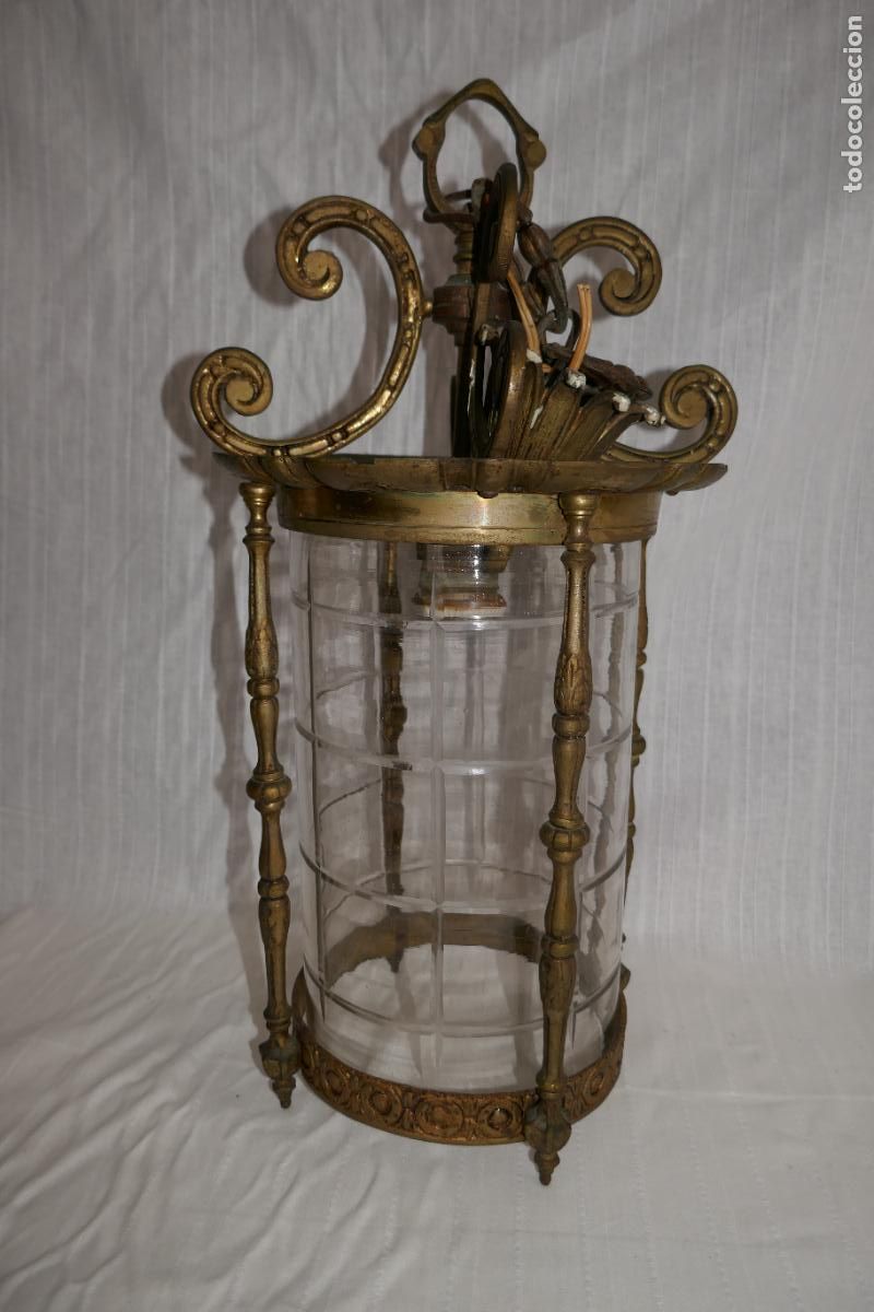 Vintage: ANTIGUO FAROL O LAMPARA DE BRONCE Y CRISTAL - Foto 1