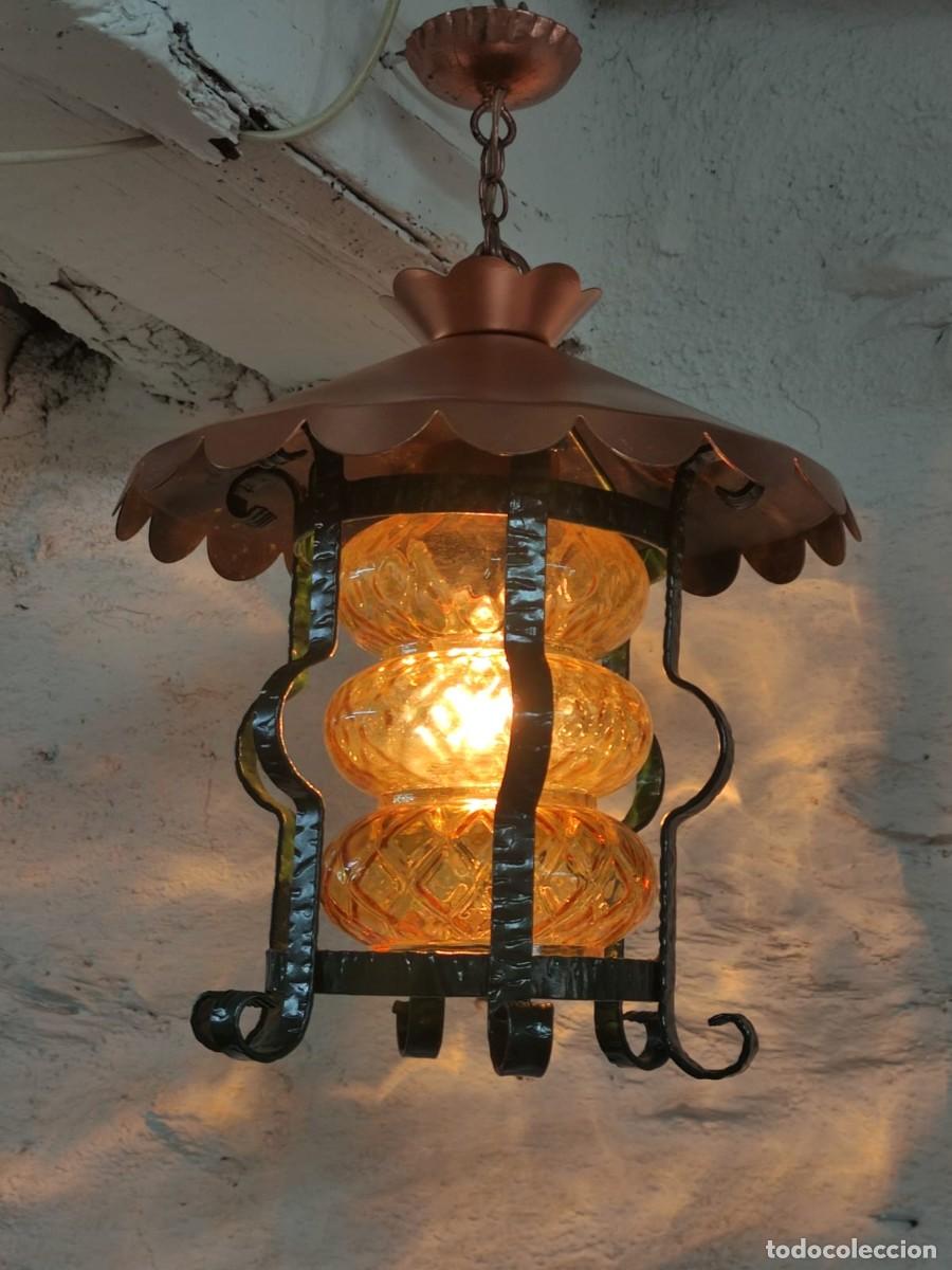 Vintage: L&aacute;mpara techo forja y cristal - Foto 1