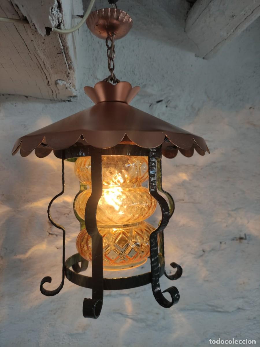 Vintage: L&aacute;mpara techo forja y cristal - Foto 2